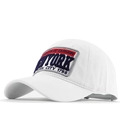Weiße Baumwoll-Baseballkappe mit blauer New York Stickerei, 45-Grad-Winkel-Studioaufnahme - Verstellbar / Weiß