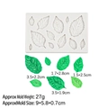 White silicone leaf mold for fondant cake decor with dimensions and green leaf samples - 1# Leaf Mold-Grey
