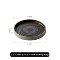 Dark brown stoneware coffee saucer with spiral texture, 5.5-inch vintage ceramic plate - Coffee Saucer / Dark Brown