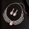 Silver jewelry set with sparkling rhinestones and teardrop pink gemstones for women - Pink Mesh Gemstone Pear