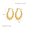 Golden beaded C-shaped stainless steel hoop earrings with high-polished texture - Gold LE3483