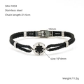 Bracelet tressé en cuir noir pour homme avec breloque boussole en acier inoxydable et fermoir aimanté - Style Boussole Hexagramme (ZH1854M)