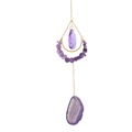 Hanging golden suncatcher with purple amethyst stones and natural agate slice pendant - Amethyst Moon Agate