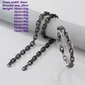 Fashionable retro black Cuban chain bracelet 8mm width and 20cm length for unisex wear - Beveled O-Chain 8mm
