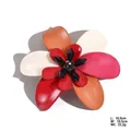 Exquisite large handmade acrylic flower brooch with red petals and black crystal center - Red, Yellow & White Mix