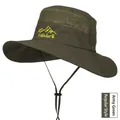 Military green sun hat with breathable mesh and adjustable drawstring for outdoor use - Mountain Embroidery / Army Green