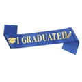 Écharpe de remise de diplôme bleu roi avec texte I GRADUATED doré brillant - Écharpe de Graduation en Satin Bleu Roi - I Graduated (Écharpe 7)