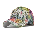 Casquette fleurie avec motif STAR en strass et perles sur le devant de la couronne - STAR Bleu Vert