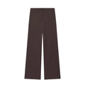Detailed view of high-waisted dark brown wide-leg trousers in smooth suit fabric texture - XS / Brown Pants