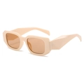 Retro cream beige rectangular sunglasses with geometric faceted temples and tan lenses - Pink Frame Light Pink Lens