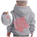 Kids grey hoodie with pink Chasing Sunsets tropical hibiscus print and palm tree logo - Tops / 100cm / Light Gray