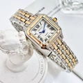 Elegant two-tone square quartz watch with Roman numerals and metal link strap - Two-tone Five-link Bracelet / Gold & Silver