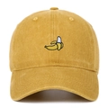 Casquette de baseball jaune en coton délavé avec broderie banane et style rétro - Jaune