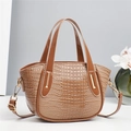 Sac à main marron à motif crocodile avec garniture dorée et bandoulière amovible - Kaki
