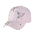 Close-up of pink baseball cap featuring rhinestone butterfly and embossed fabric details - L(58-60cm) / Pink