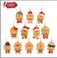 12-piece gingerbread man Christmas tree hanging ornaments set with golden strings - Big Head Style A (12Pcs)