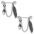 Paire de piercings téton gothiques avec griffes d'aigle, perles, plumes et chaînes de cœur - #2 Célibataire