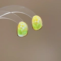 Sweet yellow floral stud earrings with white flower and green leaf resin inlay - 61# Pastoral Alloy Enamel Floral Style / Gold-Green