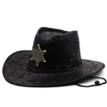 Cappello da cowboy vintage in pelle nera con stella da sceriffo e sottogola - Nero
