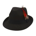 Chapeau fedora classique en laine noire avec décoration de plumes et ruban élégant - Noir