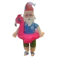 Funny inflatable Santa Claus costume in Hawaiian beach style with pink flamingo ring - Flamingo Swimming Ring Santa Claus / One Size