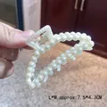 Elegant multi-row pearl hair claw clip in transparent acrylic, size 7.5x4.3cm - Semicircle Pearl