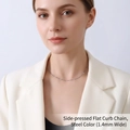 Flat curb chain necklace in steel color, 1.4mm width, minimalist stainless steel style - Steel Color Curb Flat Chain