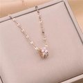 Rose gold titanium steel necklace with sparkling crystal cylinder pendant on gift box - 8840 Rose Gold White