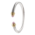 Silbernes Edelstahl-Kabelarmreif mit Goldakzenten und rosa Steinen für Damen - Bicolor Rosa Facettierter Kristall