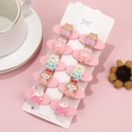 Set of 10 cute pink cartoon animal hair clips for girls including rabbits and kittens - 5 Pairs (10 Pcs)
