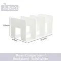 3-compartment solid white desk bookend organizer for students and office supplies - White [Extra Long & Thick] 3-Slot Bookend