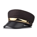 Gorra retro de tela marrón y cuero negro con detalle de metal dorado y letra M - M(56-58cm) / Café (Barra de Metal M Café)