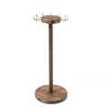 Brown wooden jewelry display stand with golden metal hooks for necklaces and bracelets - 40cm Height / Walnut