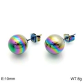 Rainbow plated stainless steel round bead earrings in 10mm size for women - 10mm / Rainbow