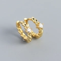 Twisted rope huggie earrings in gold finish with square-cut zirconia stone inlay - Gold