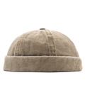 Vintage gewassen kaki canvas docker muts met randloze koepel en omgeslagen rand - M (56-58cm) / Kaki