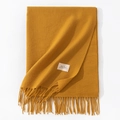 Solid mustard yellow cashmere-feel scarf with elegant fringe and minimalist woven label - 70*200cm / Turmeric