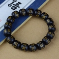 Sandalwood buddhist bracelet with black barrel beads and golden mantra engravings - Ebony Mantra Gold Inlaid Style / 12mm*17 Beads / Black with Gold