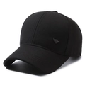 Classic black cotton baseball cap for men with small silver winged 'R' metal logo - Adjustable / Black With Eagle R Logo