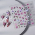 Autocollants nail art 3D à fleurs gaufrées avec roses roses, papillons et feuilles vertes - FEB-682 Rose Rose Papillon