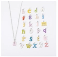 Colorful enamel letter pendant necklace set with stainless steel chain in macaron colors - Silver Necklace