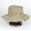 Detailed close-up of khaki washed canvas sun hat with metal eyelets and chin strap - Adjustable / Khaki (1)