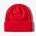 Classic bright red knitted beanie hat in soft premium yarn for winter warmth - One Size / Bright Red