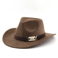 Cappello fedora in feltro marrone a tesa larga con fascia elastica e dettaglio in metallo argento - M (56-58cm) / caffè