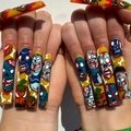 Halloween-Sargnägel zum Aufdrücken mit langen gelben Zombie- und Kürbiskopf-Designs - Kleber-Stil - Halloween Horror Zombie Kürbis Muster (SGCY-590)