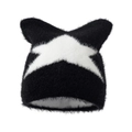Gorro de peluche con orejas de gato y estrella blanca en textura suave de punto - Negro