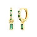 Vintage gold huggie earrings with green zircon stones and rectangular drops on white background - Gold Green Zirconia Rectangle Pendant