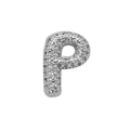 Macro-opname van zilveren letter P bedel met zirkonia inleg voor DIY gepersonaliseerde sieraden - Letter P Stijl (DB241108-P)