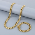 Golden stainless steel Cuban link jewelry set including necklace and toggle clasp bracelet - Round Polished Cuban Chain (10mm) / Bracelet 21cm / Gold