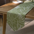 Runner da tavola verde in cotone e lino con motivo di foglie tropicali bianche - Foglia Verde / Formato personalizzato
